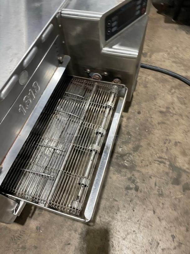 Turbo Chef HHC1618 stainless steel pizza conveyor oven, electric, countertop model, good condition, with visible control panel.