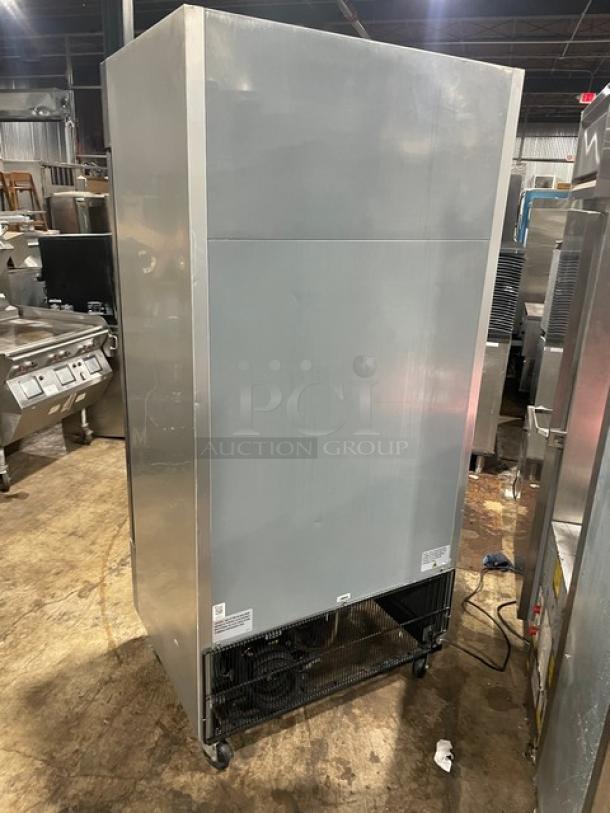 True T-35-HC commercial stainless steel 2-door refrigerator with wired rack, on casters, model 9533160, 115V 1 phase.