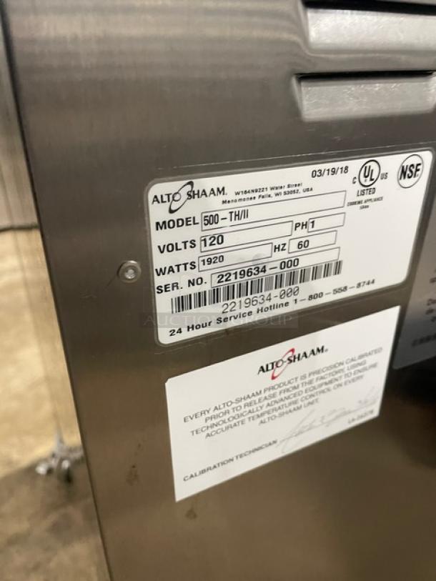 Alto-Shaam 500-TH/III commercial stainless steel undercounter Cook-N-Hold oven, 2018 model, digital controls, pan rack, 120V.