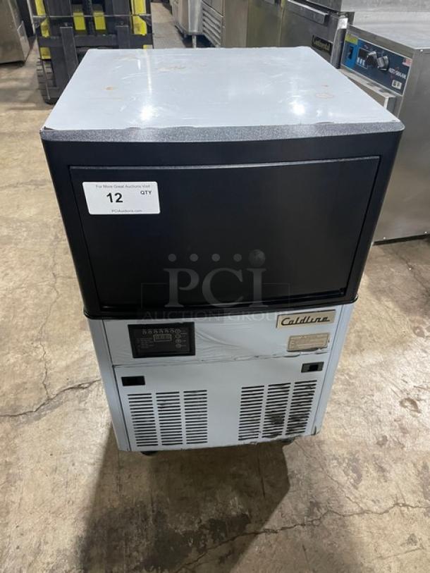 Coldline ICE120HA stainless steel undercounter ice maker, 2020 model, on legs, visible control panel, appears in working condition.