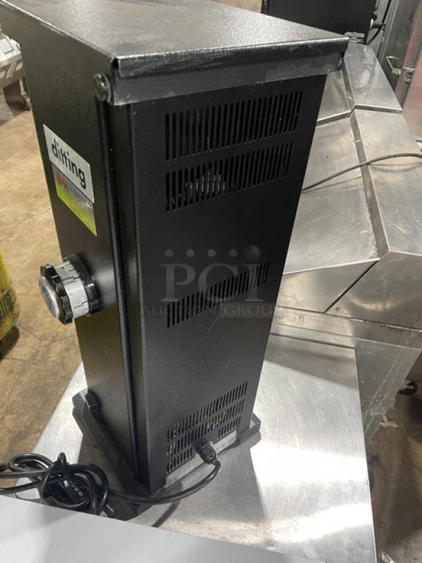 Ditting commercial black electric countertop coffee bean grinder with power cord, dial settings, and ventilation panels.