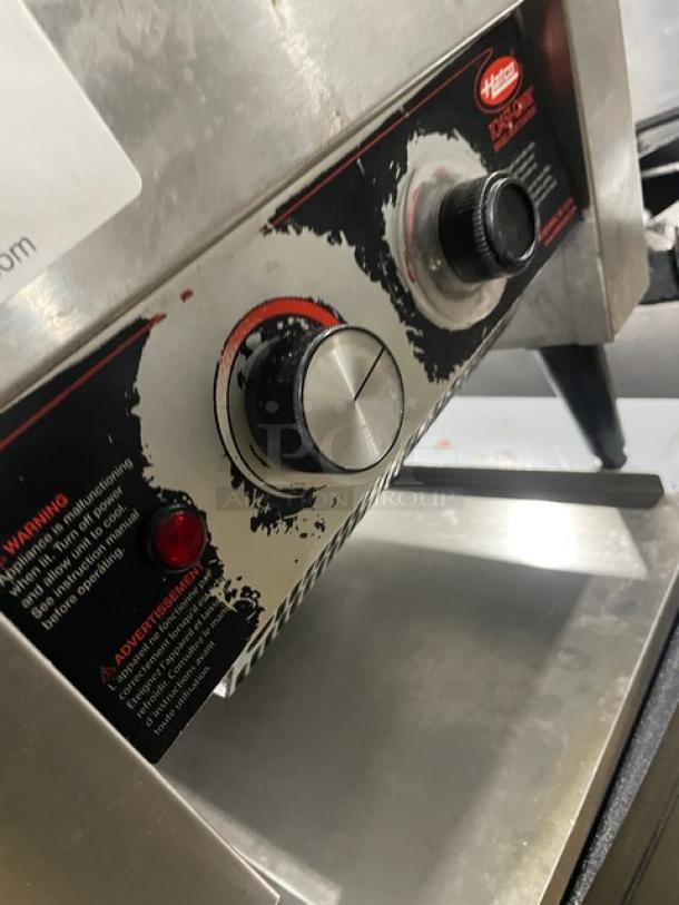 Hatco Toast-Qwik TQ20BA commercial conveyor toaster, stainless steel, electric, 208V, 1 phase, control knobs visible.
