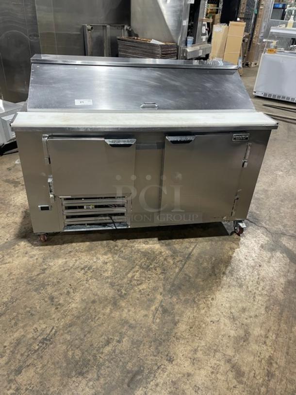 CoolTech CMPH60BM stainless steel refrigerated bain marie salad/sandwich prep table, two doors, poly coated rack, on casters.