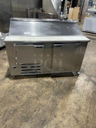 CoolTech CMPH60BM stainless steel refrigerated bain marie salad/sandwich prep table, two doors, poly coated rack, on casters.