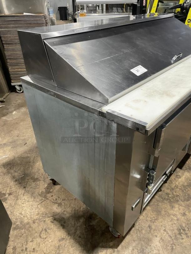 CoolTech CMPH60BM stainless steel 2-door refrigerated prep table on casters, with poly-coated rack, Model: CMPH-60BM.