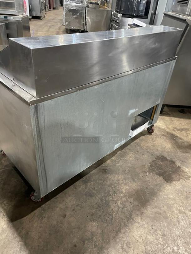 CoolTech CMPH-60BM stainless steel prep table, refrigerated bain marie style, with poly coated rack, on casters.