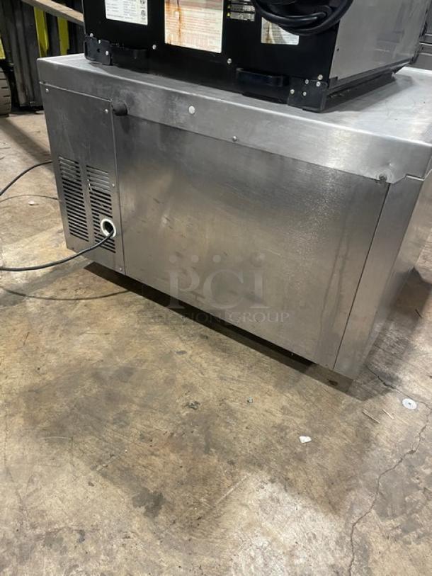 Beverage-Air stainless steel 2-drawer refrigerated chef base, model WTRCS361003, 36", on casters. Appears gently used.