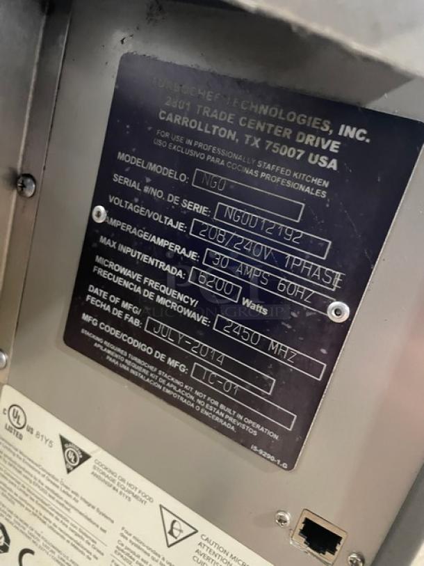 TurboChef NGOD12192 commercial countertop rapid cook oven with digital controls, 208/240V, 1 Phase, 30 amps, 6200 watts.