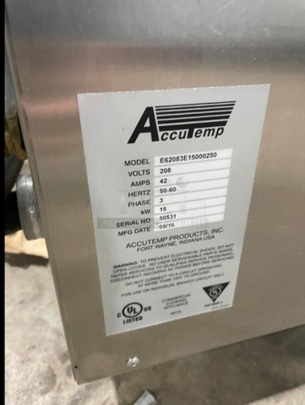 AccuTemp Evolution stainless steel electric countertop convection steamer, model E62083E15000250, with pan rack, on legs.