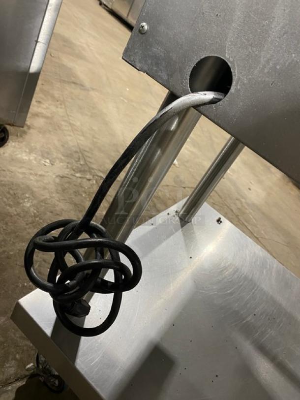 RARE Vulcan Checkers Style stainless steel natural gas countertop griddle with back and side splash, undershelf cart, 120V, on casters.