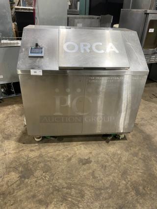 Totally Green ORCA Series OG25 stainless steel electric food waste digester, model 2016, with touchscreen and scale.