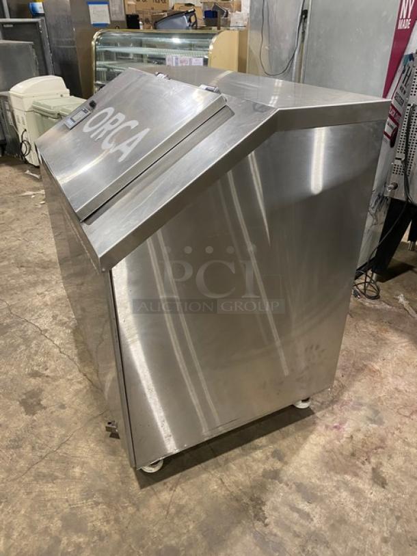 Totally Green ORCA Series OG25 stainless steel food waste digester with on-board scale, touchscreen control, and casters.
