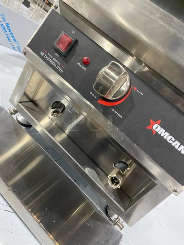 Omcan Commercial Stainless Steel Electric Pasta Cooker, Model 41882, with basket holder. Countertop, 240V, rethermalizer.