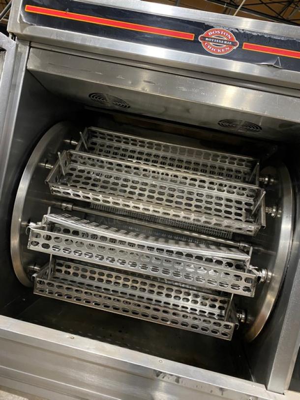 Cleveland Range BMR32 stainless steel rotisserie oven. Open display, natural gas, 115V, used condition. Model: BMR-32 SN: WC33848-96C-01.