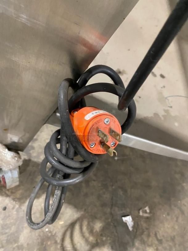 Cleveland Range BMR32 stainless steel natural gas rotisserie oven plug; orange, coiled cord, suitable for 115V, 1 phase.