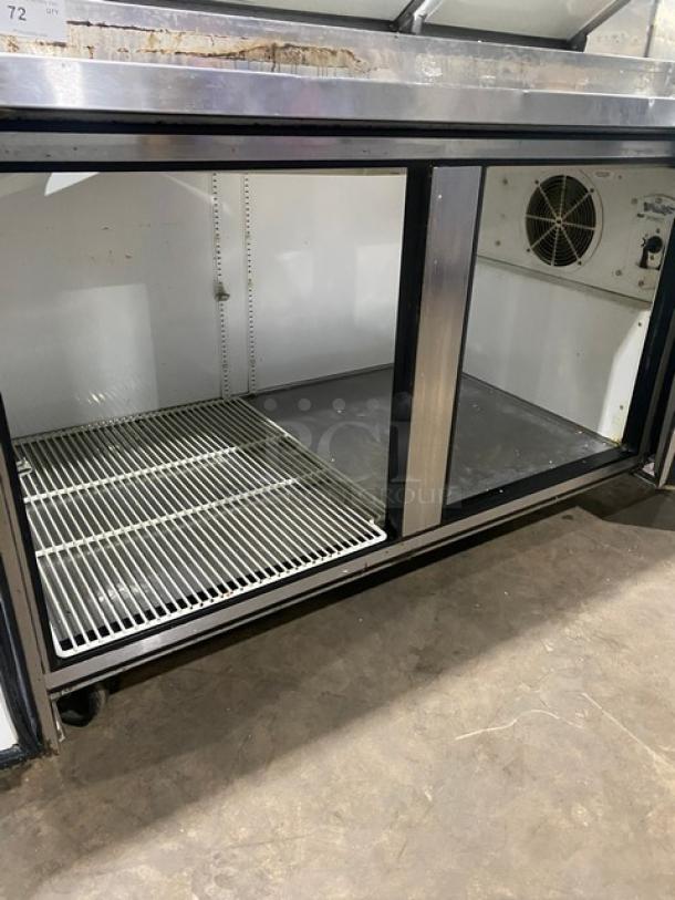 True TPP-67 refrigerated pizza prep table, stainless steel, two doors, on casters, used condition, serial 1-4237102.