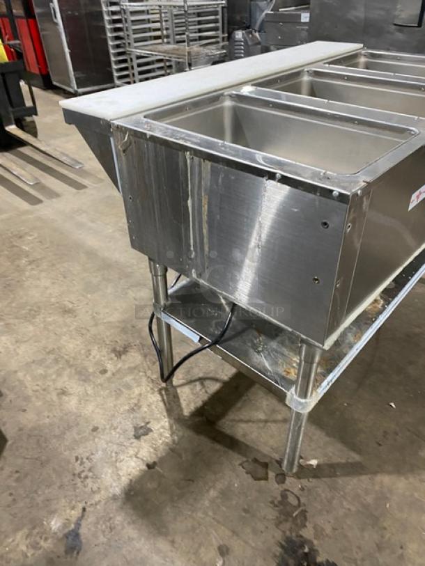 Advance Tabco SW-3E-240-SUP 3-Pan Stainless Steel Hot Food Well with undershelf and cutting board, 208/240V, 1 Phase.