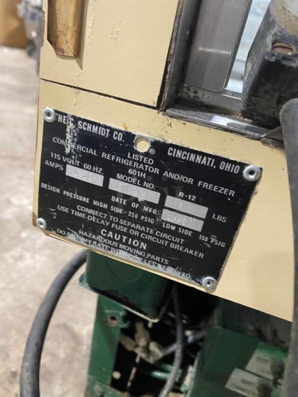Schmidt Commercial Refrigerated Bakery Display Case label showing manufacturing details and specifications.