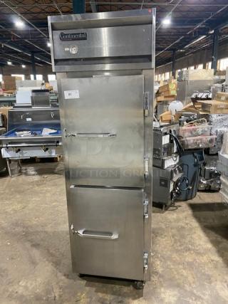 Continental 1R-SS-HD stainless steel half door refrigerator, model 1RSSHD, on casters, excellent condition, 115V.
