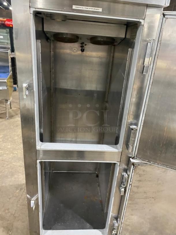 Continental 1R-SS-HD stainless steel half door reach-in refrigerator, on casters, model 1RSSHD, SN: A98B2959, 115V, interior view.