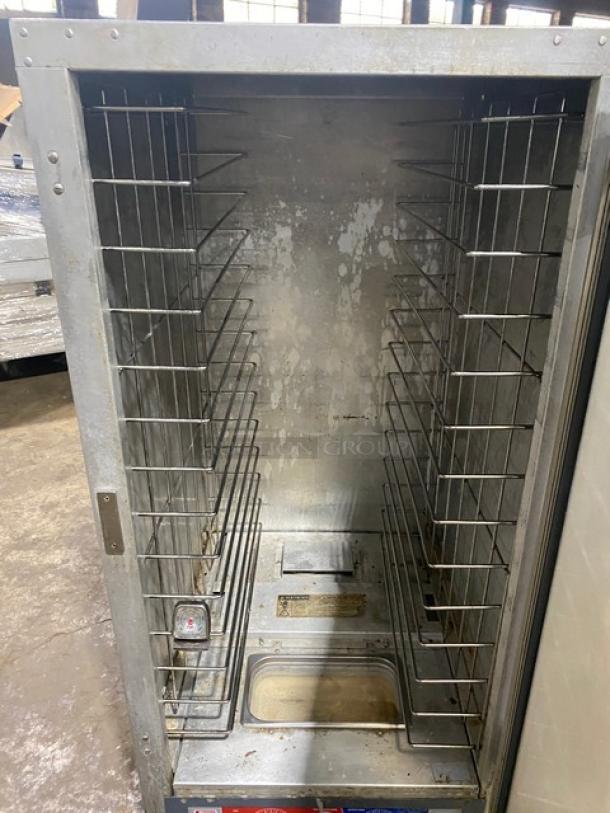 Metro C5-1 Series commercial heated cabinet, single glass door, model C517CFG4. Features digital controls, pan slides, on casters.