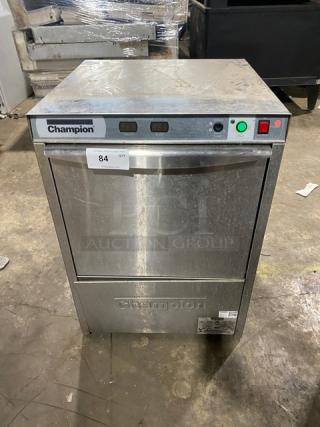 Champion UH130BM4 stainless steel undercounter dishwasher, electric, high-temp, 120-208/230V, 1 phase, model visible.