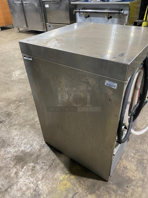 Champion UH130BM4 undercounter dishwasher, stainless steel, electric, 120-208/230V, high temp, visible labels, used condition.