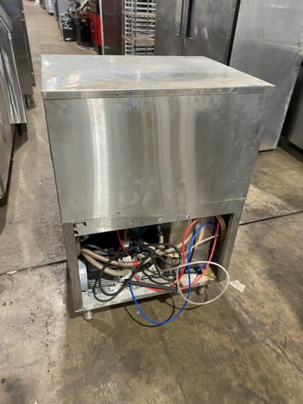 CMA GL-C commercial stainless steel undercounter bar dishwasher, carousel style, on legs, visible wiring, used condition.