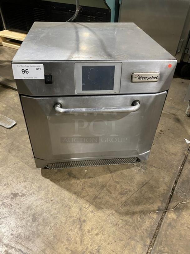 MerryChef stainless steel electric countertop high-speed rapid cook turbo oven with wired rack, model in good condition.