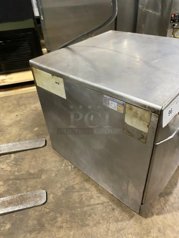 MerryChef stainless steel turbo oven, electric-powered, countertop high-speed model, includes wired oven rack. Gently used.