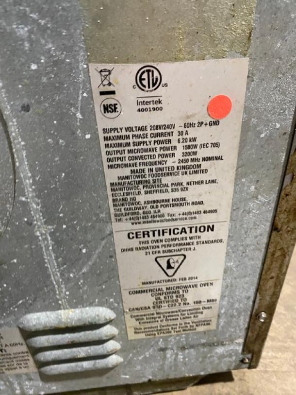 MerryChef commercial stainless steel turbo oven with wired rack. Features 208/240V power, 3200W output, NSF certified.