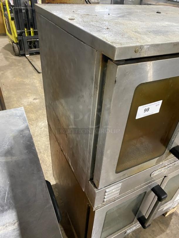 Southbend commercial natural gas double-stacked convection oven, stainless steel, used condition, includes wired oven rack.