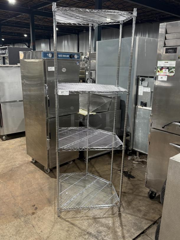 Four-tier Metro corner rack system, metal wire construction, excellent condition, suitable for organizing and maximizing space.