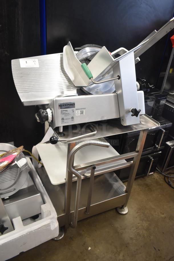 2023 Bizerba GSP H Commercial Meat Slicer on stand; includes blade sharpener, tags, 120V, 1 phase, excellent condition.