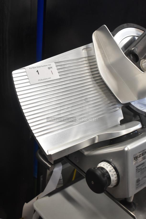 2023 Bizerba GSP H Commercial Meat Slicer with blade sharpener on stand, 120V, excellent condition.