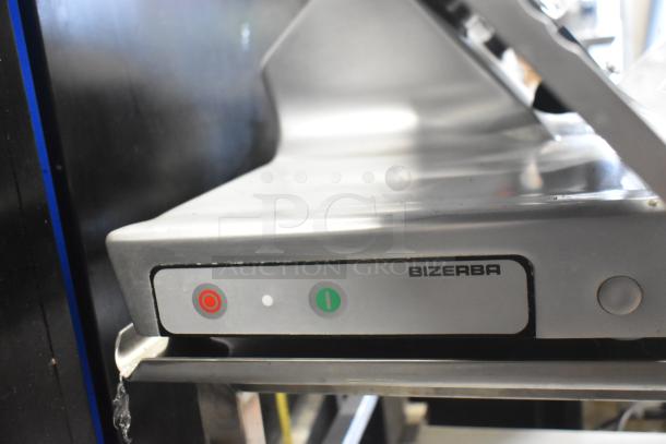 2023 Bizerba GSP H Commercial Meat Slicer with blade sharpener, 120V, 1 Phase, on equipment stand. Visible Bizerba logo.