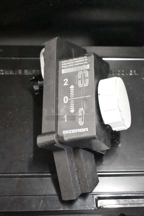 2019 Bizerba GSP H Commercial Meat Slicer with Blade Sharpener, visible adjustment dial and Bizerba branding, 120 Volts, 1 Phase.