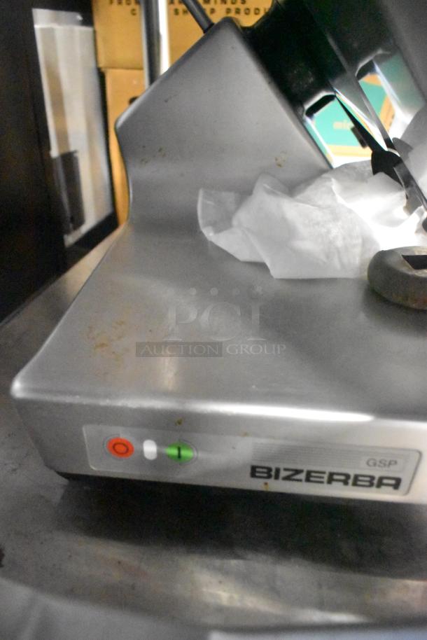 2019 Bizerba GSP H commercial meat slicer with blade sharpener, 120V, 1 phase. Features Bizerba logo and control buttons.