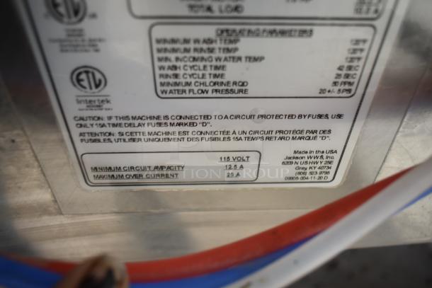 Label on 2018 Noble WAREFORCE I-E dishwasher, 115 volts, 1 phase. Shows caution details and circuit requirements. Brand new condition with minor scratches.