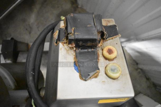 Stephan VCM44A/1 commercial cutter mixer; visible wear, exposed wiring, buttons on top. Suitable for 208V, 3-phase use.