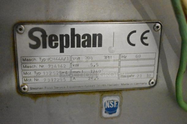 Stephan VCM44A/1 Cutter Mixer, 208V, 3 Phase, Product Plate, Model and Specs, NSF Certified.