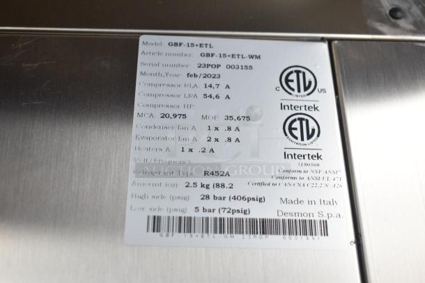 2023 Desmon GBF-15+ETL Stainless Steel Blast Chiller, 220V, 3 Phase, 4 Probes, ETL Certified, Made in Italy.