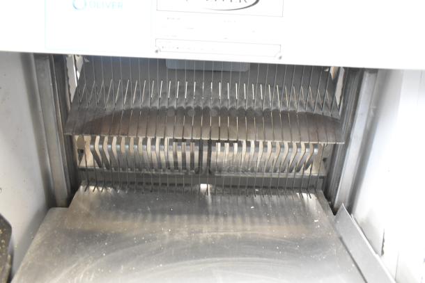 Oliver 797-32NC commercial bread slicer with Pro Guard artisan safety chute, 115 volts, clean condition.