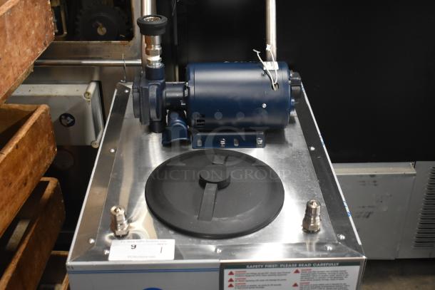 Frontline 47SS Commercial Grease Caddy, new, with minor scratches, on heavy-duty casters, safety label visible.