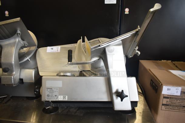Bizerba SE 12 D US commercial meat slicer with blade sharpener, 120V, 1 phase, stainless steel, excellent condition.