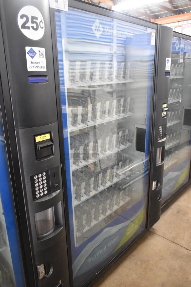 Crane 5800-4 metal drink vending machine with bill acceptor. Features display window, keypad, and slots for bottles. 115V, 1 phase.