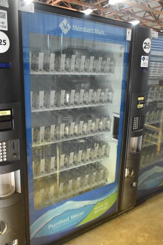 Crane 5800-4 commercial metal vending machine, bill acceptor, 115 volts, 1 phase, empty slots, glass front.