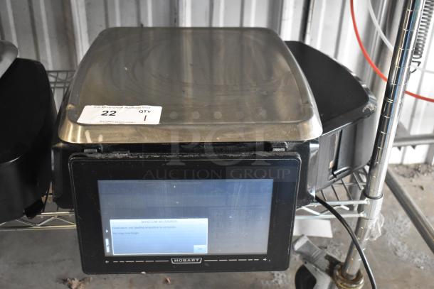 2016 Hobart HTi-7LH Commercial Countertop Scale, tested, 120/208-240V, 1 Phase, touchscreen display, metal top, visible auction tag.