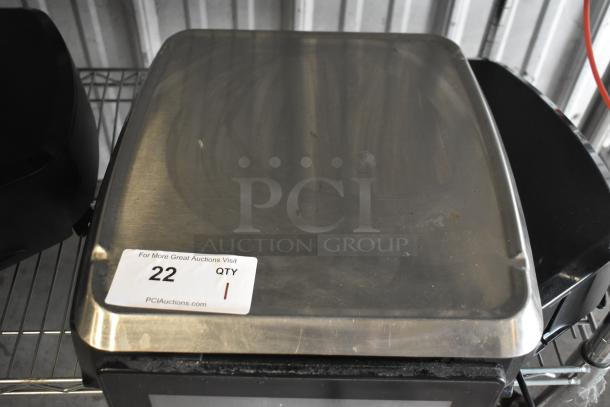 2016 Hobart HTi-7LH commercial countertop scale, tested and working. Stainless steel. 120/208-240V, 1 Phase. Auction tag visible.