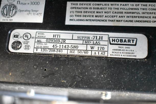 2016 Hobart HTi-7LH Commercial Countertop Scale, 120/208-240V, 1 Phase, tested and working, model and serial labels shown.